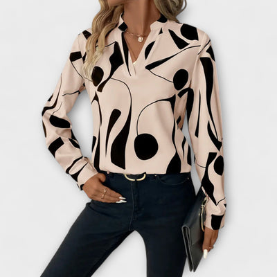 Elegant Blouse with Long Sleeves and V-Neck