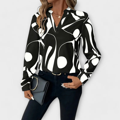 Elegant Blouse with Long Sleeves and V-Neck