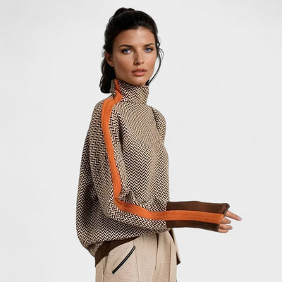May | Luxurious Roll Neck Jumper with Herringbone Pattern