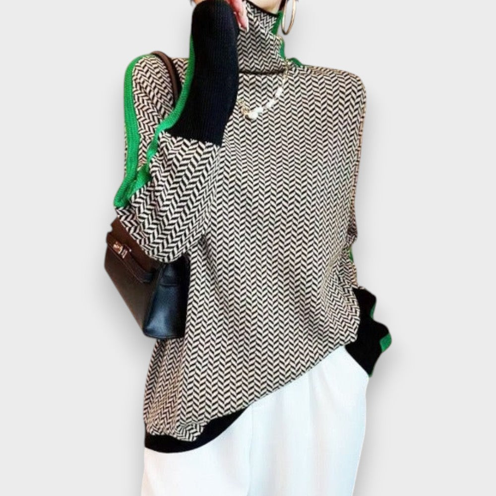 May | Luxurious Roll Neck Jumper with Herringbone Pattern